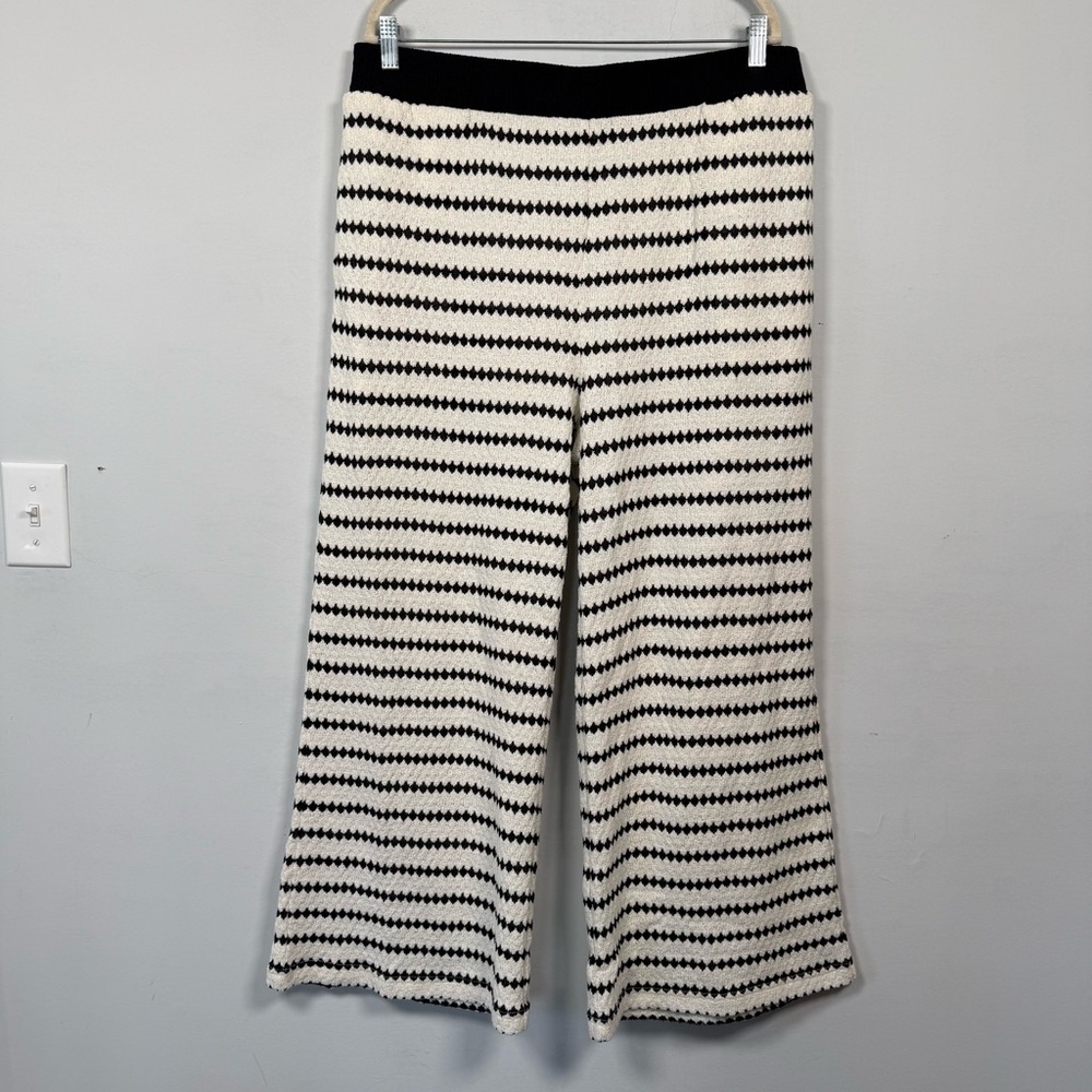 Gemma + Jane Cream and Black Patterned Wide Leg Cotton Blarnd Pants, Size XL